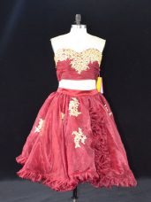 Mini Length Zipper Wine Red for Prom and Party with Appliques and Ruffles