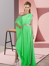 Modern Green Chiffon Side Zipper One Shoulder Sleeveless Asymmetrical Evening Wear Sequins