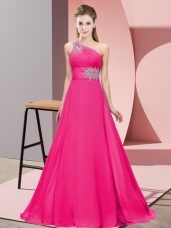 Empire Hot Pink One Shoulder Chiffon Sleeveless Floor Length Lace Up