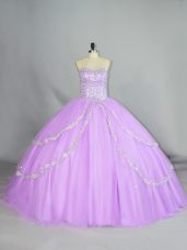 Trendy Lavender Ball Gowns Tulle Sweetheart Sleeveless Appliques Lace Up Vestidos de Quinceanera