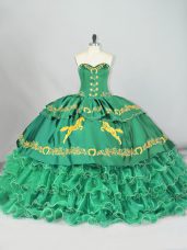 Green Quinceanera Gown Sweetheart Sleeveless Brush Train Lace Up