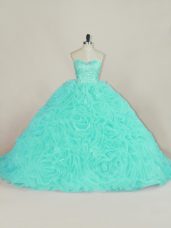 Aqua Blue Sweetheart Neckline Beading and Ruffles Vestidos de Quinceanera Sleeveless Lace Up