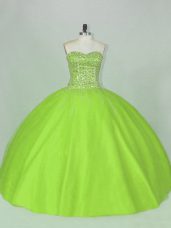 Sleeveless Floor Length Beading Lace Up Quince Ball Gowns with