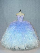 Organza Sweetheart Sleeveless Lace Up Beading and Ruffles Quinceanera Gown in Multi-color