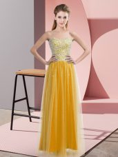 Deluxe Beading Pageant Dress for Teens Gold Lace Up Sleeveless Floor Length