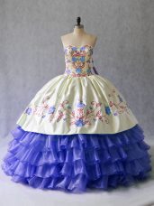 New Arrival Blue Lace Up Sweetheart Beading and Embroidery 15th Birthday Dress Satin and Organza Sleeveless