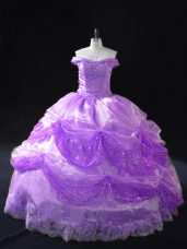 Exceptional Beading and Appliques and Sequins Ball Gown Prom Dress Lavender Lace Up Sleeveless