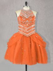 Romantic Orange Red Sleeveless Beading Mini Length Party Dress for Toddlers