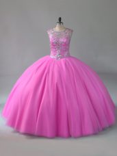 Floor Length Ball Gowns Sleeveless Rose Pink Quinceanera Gown Lace Up