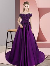 Captivating Appliques Sweet 16 Dresses Eggplant Purple Zipper Sleeveless Court Train