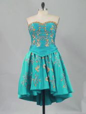 Dazzling Turquoise Lace Up Sweetheart Embroidery Prom Homecoming Dress Sleeveless