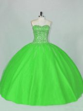 Low Price Sweetheart Sleeveless Quinceanera Dress Floor Length Beading Green Tulle