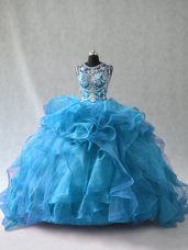 Fantastic Blue Quinceanera Dresses Organza Sleeveless Ruffles