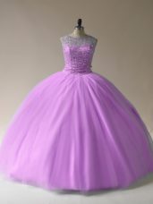 Luxury Lilac Sleeveless Beading Floor Length Quinceanera Gowns