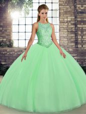 Green Sleeveless Tulle Lace Up Quince Ball Gowns for Military Ball and Sweet 16 and Quinceanera