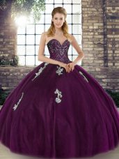 Beauteous Dark Purple Sleeveless Tulle Lace Up 15 Quinceanera Dress for Military Ball and Sweet 16 and Quinceanera