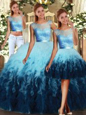 Floor Length Multi-color Sweet 16 Dresses Tulle Sleeveless Lace and Ruffles