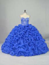 Sleeveless Brush Train Beading and Pick Ups Lace Up Sweet 16 Quinceanera Dress