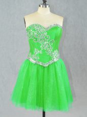 Fitting Green Sleeveless Beading Mini Length Juniors Party Dress