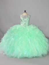 Sleeveless Lace Up Floor Length Beading and Ruffles Sweet 16 Quinceanera Dress