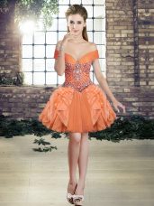 Mini Length Orange Homecoming Dress Tulle Sleeveless Beading and Ruffles