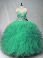 Vintage Green Sleeveless Tulle Lace Up 15th Birthday Dress for Sweet 16 and Quinceanera