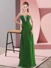 Perfect Green Chiffon Zipper Pageant Dress for Teens Sleeveless Floor Length Beading