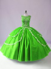 Floor Length Zipper Quince Ball Gowns Green for Sweet 16 and Quinceanera with Beading and Appliques