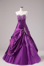 Elegant Sleeveless Floor Length Embroidery Lace Up Quinceanera Dress with Eggplant Purple