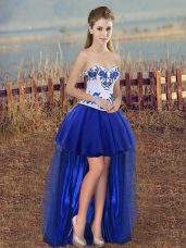 Decent High Low Lace Up Dress Like A Star Royal Blue for Prom and Party with Embroidery