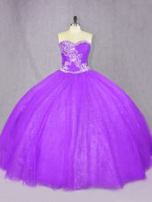 Cheap Lavender Tulle Lace Up Sweet 16 Dresses Sleeveless Floor Length Beading