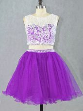 Eggplant Purple Two Pieces Appliques Cocktail Dresses Zipper Organza Sleeveless