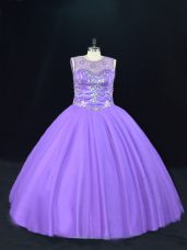 Lavender Sleeveless Tulle Lace Up Sweet 16 Dresses for Sweet 16 and Quinceanera