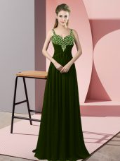 Floor Length Olive Green Prom Dress Straps Sleeveless Zipper