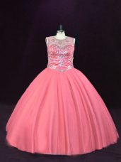 Beauteous Pink Sweet 16 Dresses Sweet 16 and Quinceanera with Beading Scoop Sleeveless Lace Up