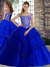 Fantastic Royal Blue Sleeveless Beading and Lace Lace Up Ball Gown Prom Dress