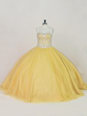 Floor Length Ball Gowns Sleeveless Gold Ball Gown Prom Dress Lace Up