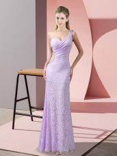 Lavender Lace Criss Cross One Shoulder Sleeveless Floor Length Pageant Dress Womens Beading and Lace