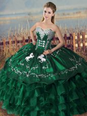 Smart Green Organza Lace Up Sweetheart Sleeveless Floor Length 15 Quinceanera Dress Embroidery and Ruffles