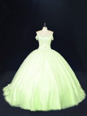 Ball Gowns Sleeveless Yellow Green Quinceanera Dress Court Train Lace Up