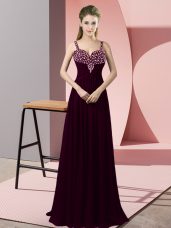 Perfect Straps Sleeveless Chiffon Juniors Evening Dress Beading Zipper