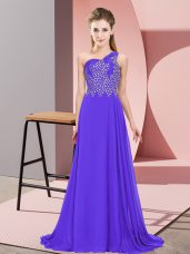 Graceful Purple Going Out Dresses Prom and Party with Beading One Shoulder Sleeveless Side Zipper