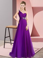 Sleeveless Brush Train Beading Criss Cross Prom Party Dress