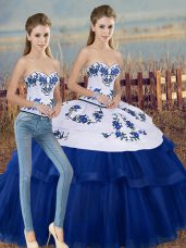 Royal Blue Lace Up 15 Quinceanera Dress Embroidery and Bowknot Sleeveless Floor Length