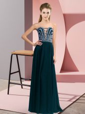 Fabulous Sweetheart Sleeveless Lace Up Evening Dress Teal Chiffon