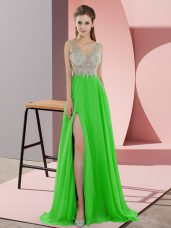 Fashion Sleeveless Sweep Train Zipper Beading Prom Dress