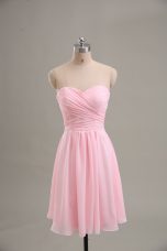 Chiffon Sweetheart Sleeveless Zipper Ruching Prom Dress in Baby Pink