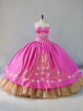 Sexy Floor Length Lace Up Quinceanera Dress Rose Pink for Sweet 16 and Quinceanera with Embroidery