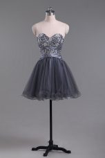 Low Price Grey Sleeveless Mini Length Beading Zipper Party Dress