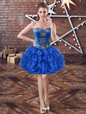 Clearance Royal Blue Sweetheart Neckline Embroidery and Ruffled Layers Prom Dress Sleeveless Lace Up